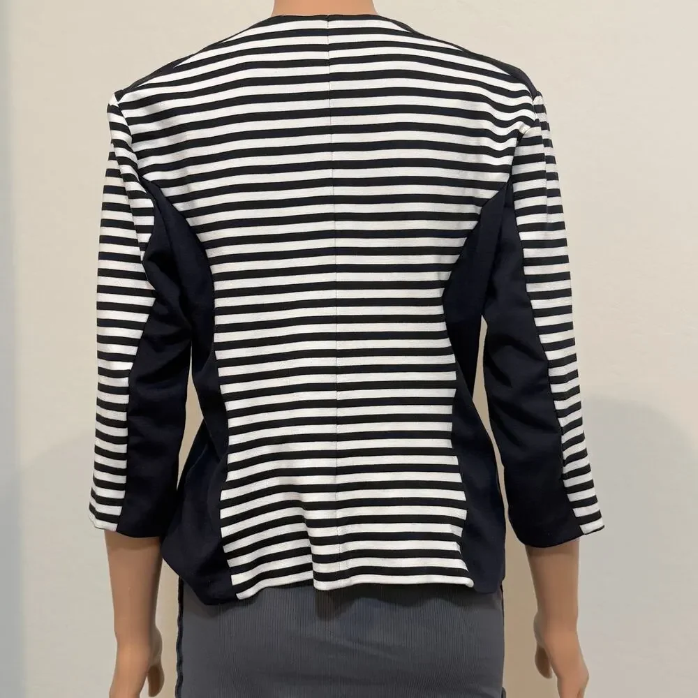 Anne Klein small stripe color block 1/2 sleeve jacket blazer C2 2405